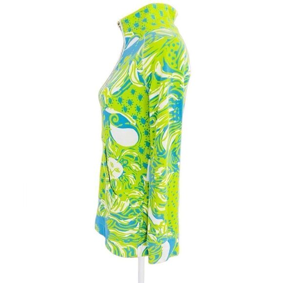 Lilly Pulitzer Green /Blue Roar Of The Jungle Skipper Popover Half Zip Top Sz XS - Picture 3 of 8